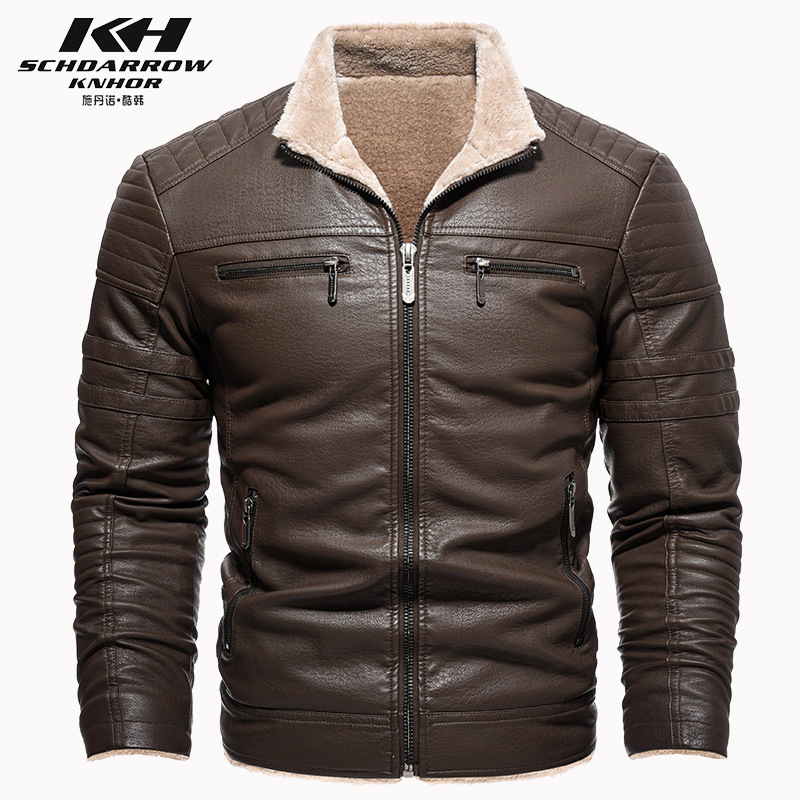 European and American Winter Leather Coat Thickened Artificial Leather Plush Warm Extra Large European Size Industrial Retro Imitation Leather Texture Jacket