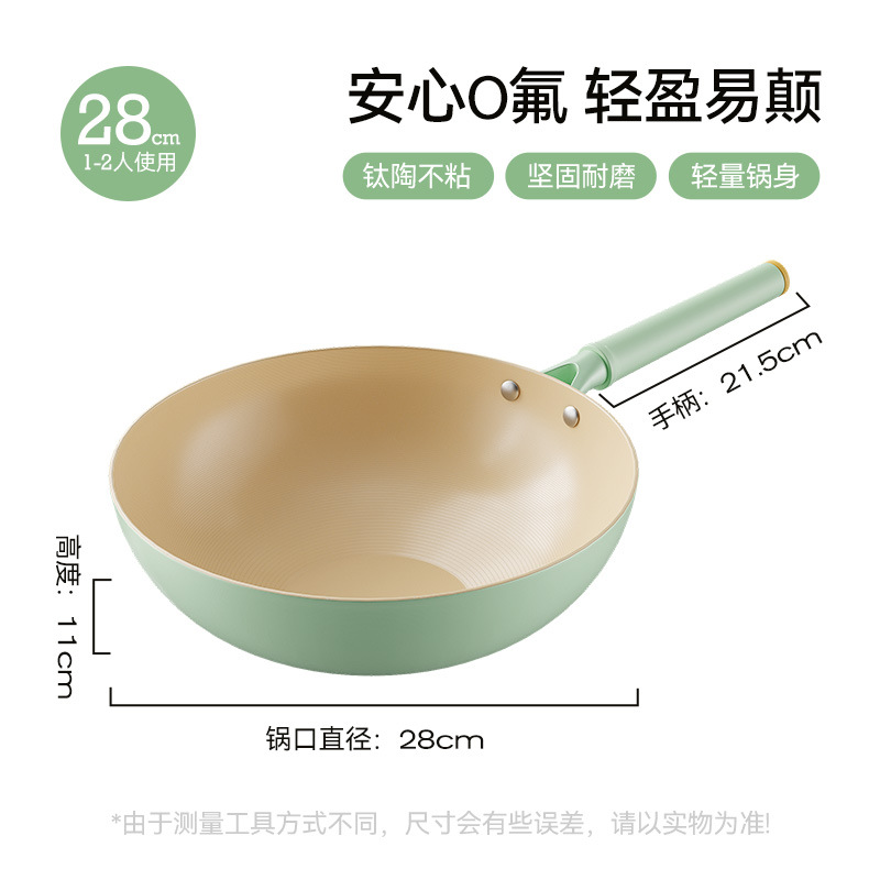 Nueva sartén antiadherente que contiene titanio, freír wok de alto valor 0 sartén recubierta de flúor, sartén de estufa universal al por mayor