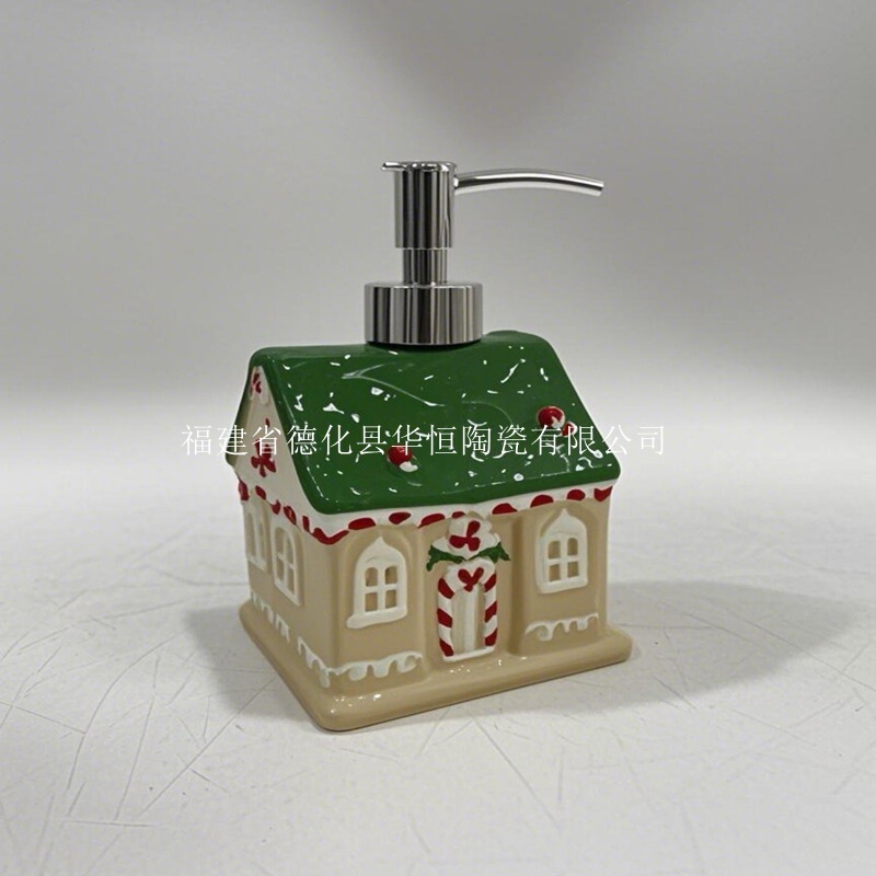 Factory Customized House Shape Ceramic Lotion Bottle Press Bottle Soap Bottle Christmas Hand Sanitizer Bath Bottle