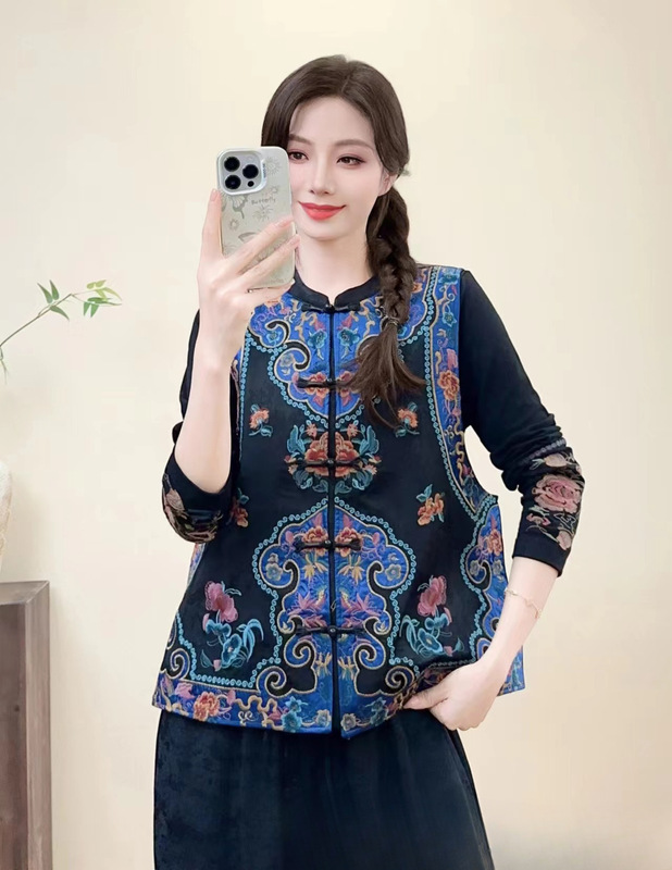 秀气轻奢女式马夹新款新中式女装2025背心民族风刺绣提花缎面坎肩|undefined