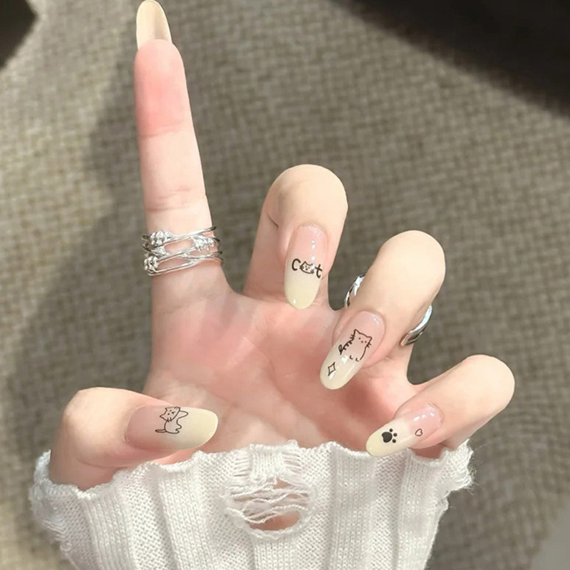 Cute Kitten Cartoon Wear Armor Gentle Gradient French Nail Art Patch Sweet Cool Girl free size Fake Nail Cute Kitten Cartoon Wear Armor Gentle Gradient French Nail Art Patch Sweet Cool Girl free size Fake Nail