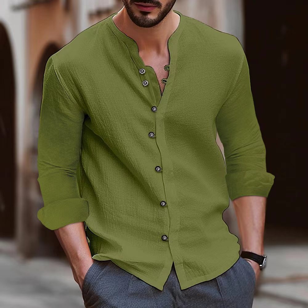 Men's Long-sleeve Shirt Casual Solid Colour British Style Fashion_voghion.com