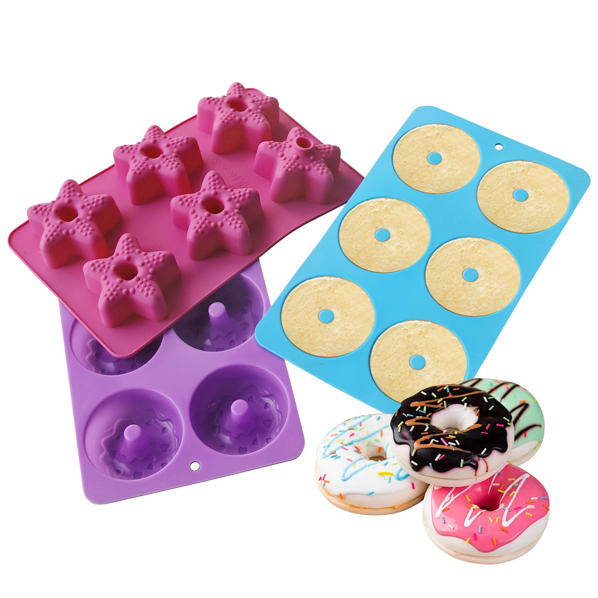 Silicone 6 molde de donut redondo DIY horno molde de horneado molde de pastel de grado alimenticio en stock al por mayor