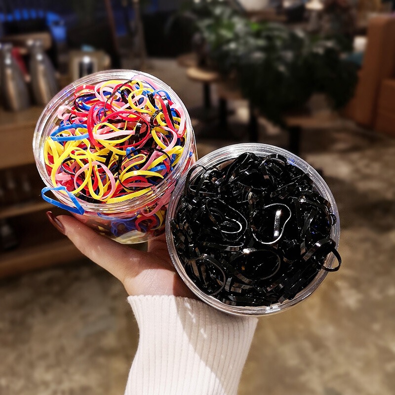 收纳盒装强拉不断成人儿童扎头发小皮筋不伤发黑色一次性橡皮筋批|undefined