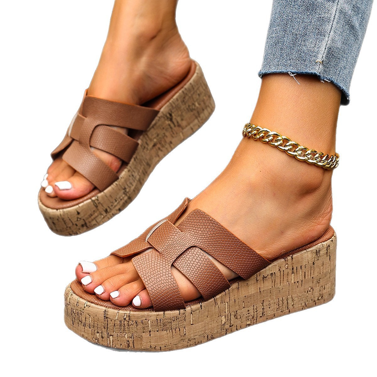 Summer Fashionable Versatile Platform Wedge Heel Sandals For Women, Suitable For Outdoor Wear, Trendy Slippers_vogvips.com