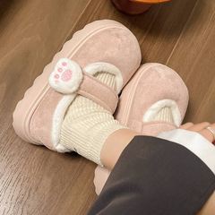かわいい猫の爪のマジックは綿の靴の冬のベルベットの厚い底の靴の少女の心の保温の丸い頭の豆の靴の綿のスリッパを貼ります。