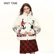 Knittime2025秋冬新款韩版宽松慵懒风针织开衫女毛衣外套上衣奶fu