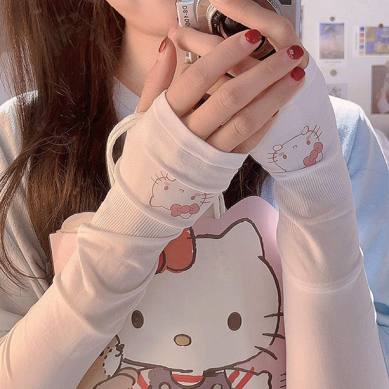 Новые милые рукава из ледяного шелка, рукава с изображением кота, летние солнцезащитные тонкие рукава с защитой от ультрафиолета JK, тренировочные рукава для рук