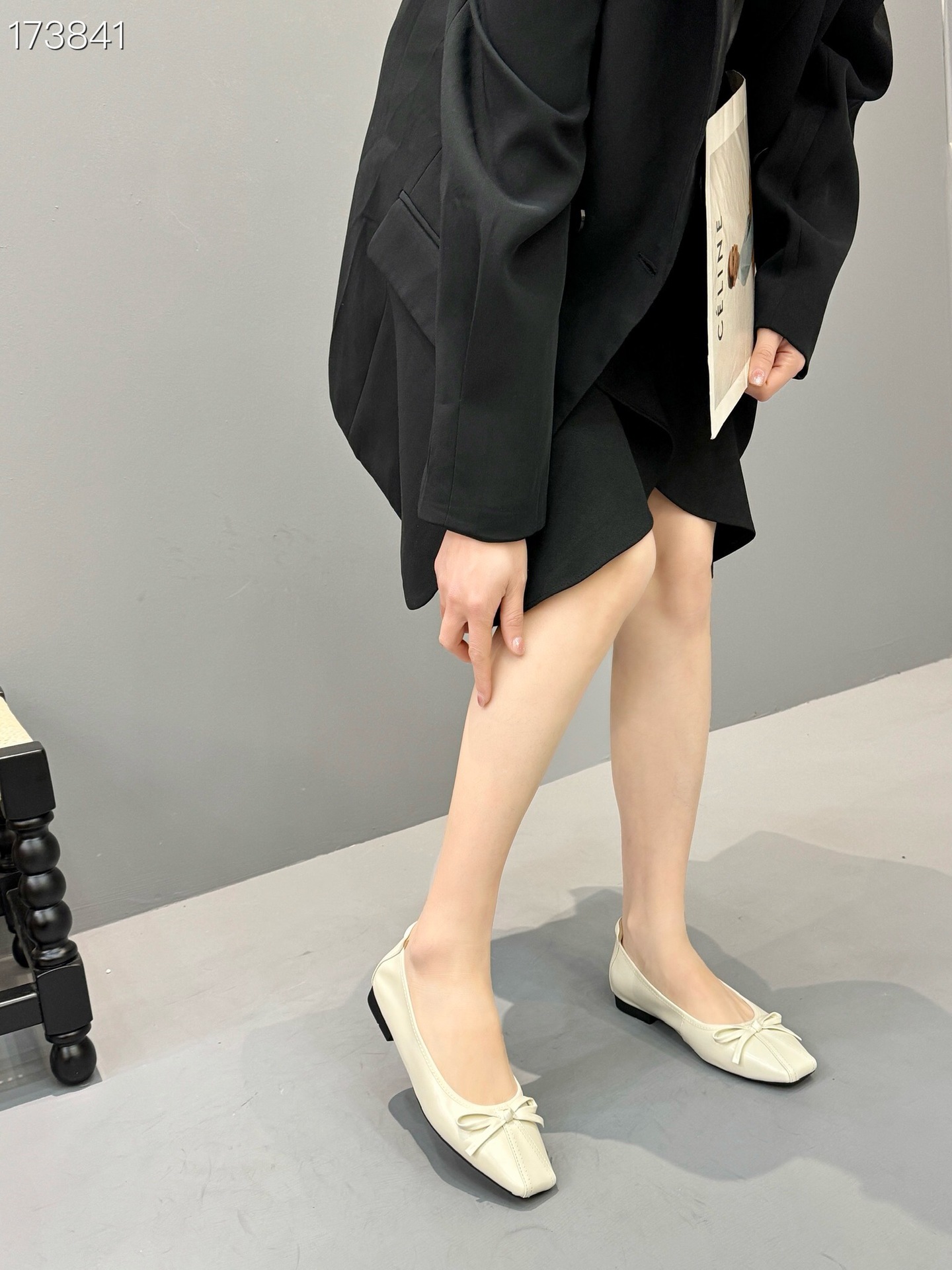 Giày lười ballet nữ đế bằng nơ xinh kiểu Hàn Quốc xuân 2026 — Màu đen, Màu trắng be, Màu vàng đất chi tiết 3
