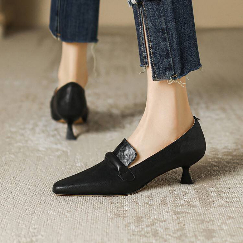 2025 New Summer Casual Fashion Small Leather Shoes French Stiletto High Heels Single Shoes for Women Who Are Not Tired of Their Feet and Have Elegant Ladies