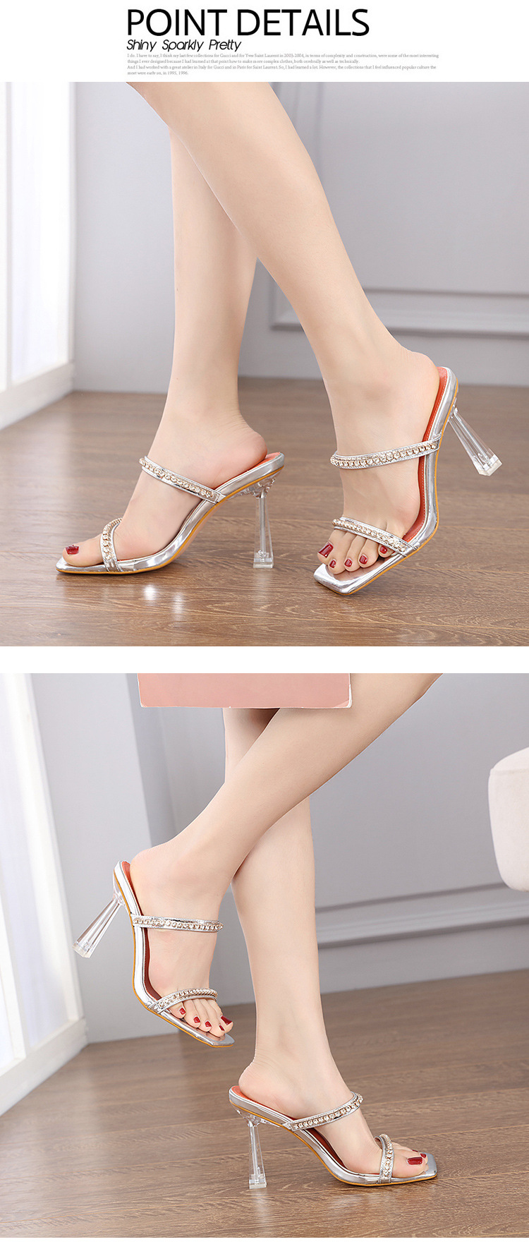 Square Toe One Strap Rhinestone Fine High Heel Sandals NSSO113721