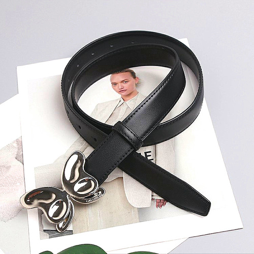 Sweet and Cool Instagram Style Silver Embossed 3D Metal Butterfly Button Decorated Belt for Jeans and Short Skirts