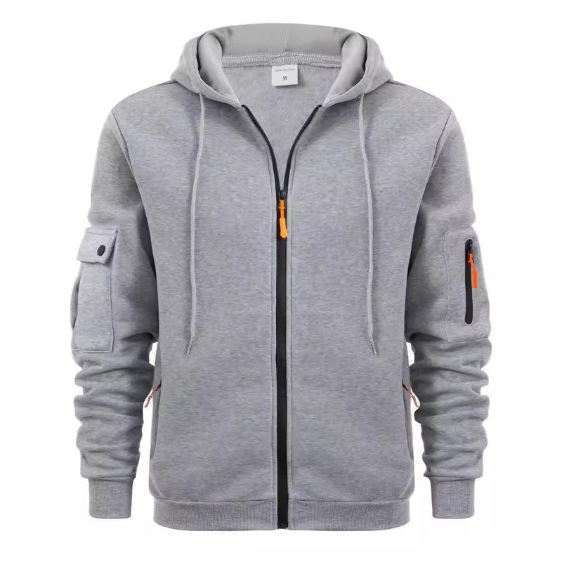 Cross-Border Spring and Autumn Men's Sweatshirt Hoodie Zipper Arm Pocket Cardigan Men's Sports Large Size Casual Jacket