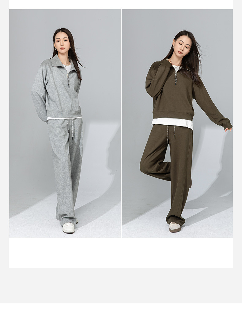 Áo hoodie cổ đứng nửa khóa kéo phong cách lười biếng Xinge — Quần dài màu cà phê 85033 chi tiết 3