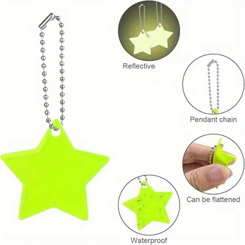 Reflective Pendant Five-Pointed Star Keychain, No Need for Electric Pendant at Night, Student Backpack Accessories, Hanging Chain Safety Warning