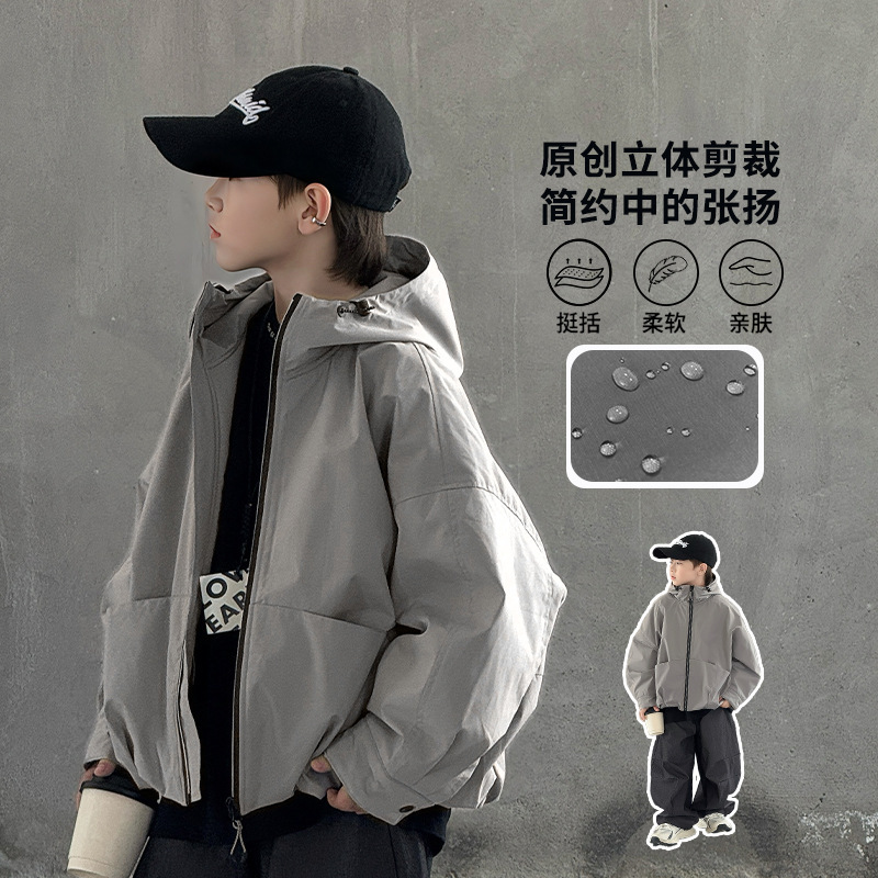 Boys' 2025 New Autumn and Winter Fleece-Lined Waterproof and Windproof Jacket, One-Piece Fleece-Lined Jacket for Dropshipping