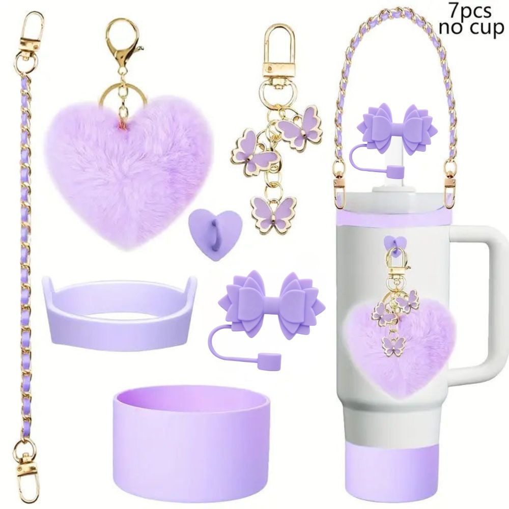 Accesorios de taza Stanley colgante de cuerda de mano flor de silicona gorra de paja de peluche colgante de taza cadena de taza de color cubierta de taza