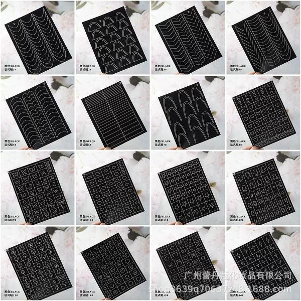 Hollow French nail sticker spray painting style five-pointed star Mango love bear lace Plaid spray gun anti-overflow decals