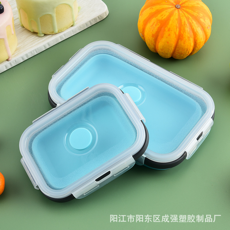 Fábrica directa caja de almuerzo de silicona plegable de grado alimenticio microondas caja de almuerzo caja de almacenamiento caja de preservación caja de almuerzo