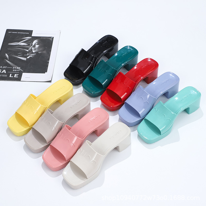 Zapatillas transfronterizas de tacones altos y suelas gruesas mujeres de verano con sandalias romanas G sandalias congeladas de cristal de frutas familiares