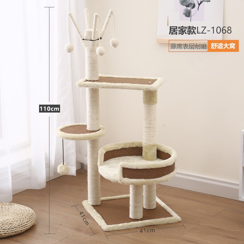 Árbol para Gatos Grande Transfronterizo Hecho de Sisal, Soporte para Gatos que Ahorra Espacio, Modelo de Exportación, Árbol para Gatos Integrado con Cama para Gatos, Suministros Populares para Mascotas.