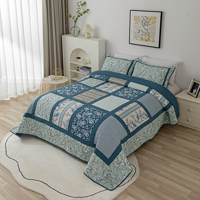 European and American Style Pure Cotton Bed Cover Pillowcase American Splicing Quilt Quilt Four-Season Universal Washable Bed Three-Piece Set Manufacturer