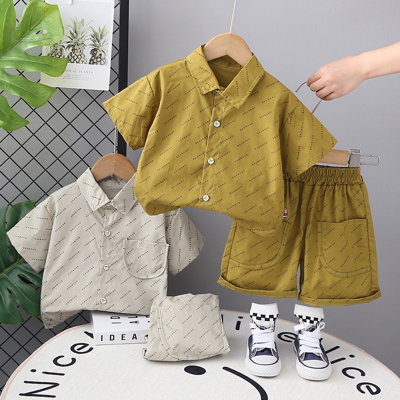 Boys' Summer suit 2024 New Casual Children's Clothes Western-style Baby Handsome Short-sleeved Shirt Two-piece Set