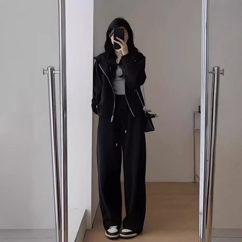 秋冬休闲卫衣运动衣服女套装时尚显瘦减龄阔腿裤连帽跑步两件套潮|undefined