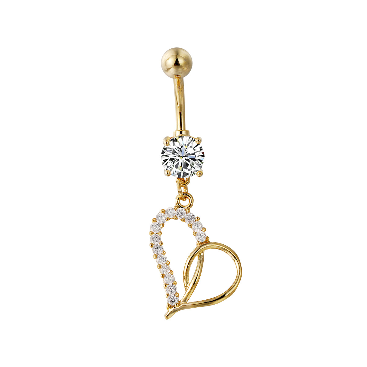 Kolczyk do pępka w kształcie serca z diamentem dla kobiet_voghion.com