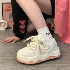 Women's White Sneakers 2025 New Style, Versatile Thick-Heeled Sneakers with INS Trendy and Unique Casual Platform Design
