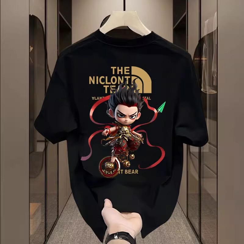 Nezha 2025 New Year's New Clothes Pure Cotton Short Sleeve Creative National Trend Animation Print Men's Half Sleeve T-Shirt Men
