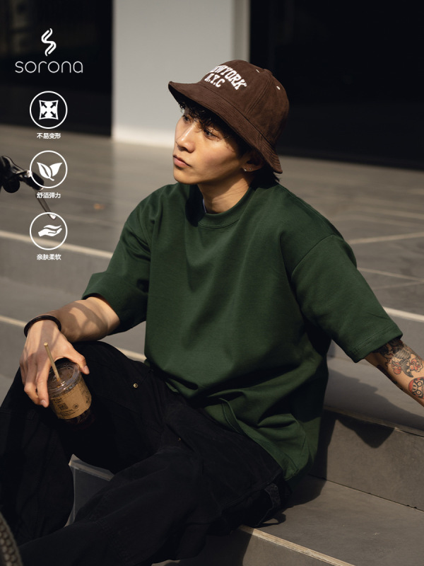 TRS | 25SS 日本製 cityboy290g カスタム織りスペースコットンボトムスモールネックラインルーズ半袖Tシャツ男性用|undefined