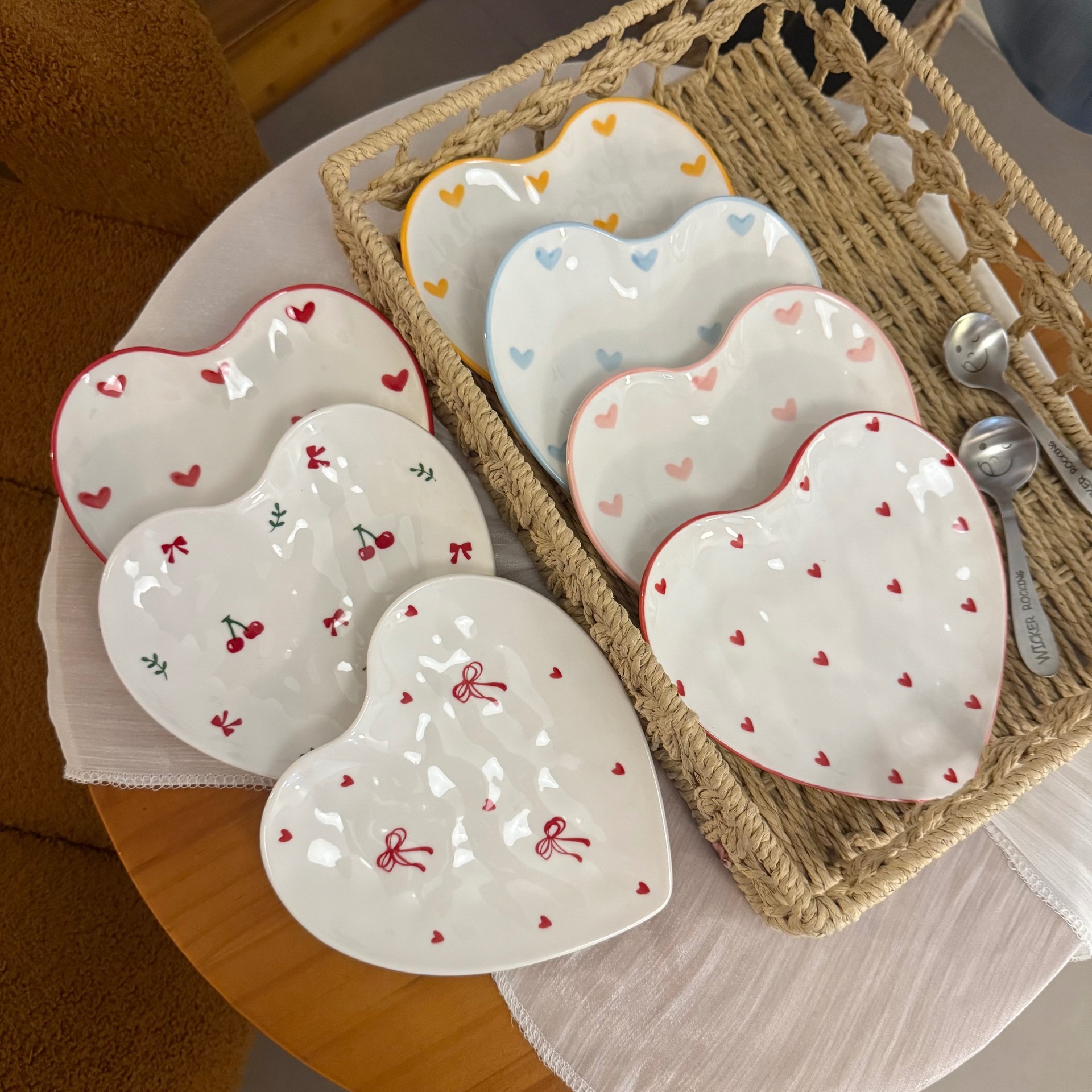 Estilo coreano ins mano mano amor plato de joyería bandeja de almacenamiento amor pintado a mano tazas de cerámica plato