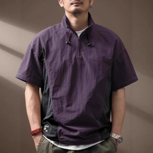 夏季户外冰丝时尚半拉链运动Polo衫男美式山系速干短袖t恤男宽松