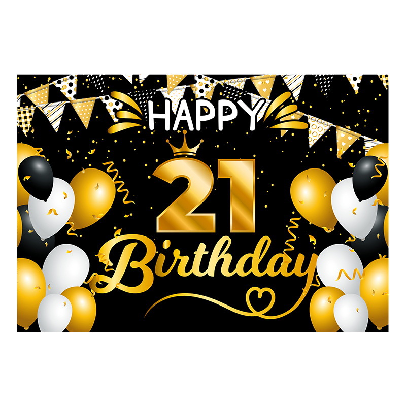 Nuevo cartel de cumpleaños de fondo de oro negro banner de tela fiesta de cumpleaños fiesta escena diseño decoraciones
