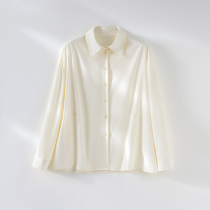 【Lightweight Airy Feel】Elegant Commuter Style Adjustable Waist Design Shirt for Women, Spring Solid Color Slimming Blouse