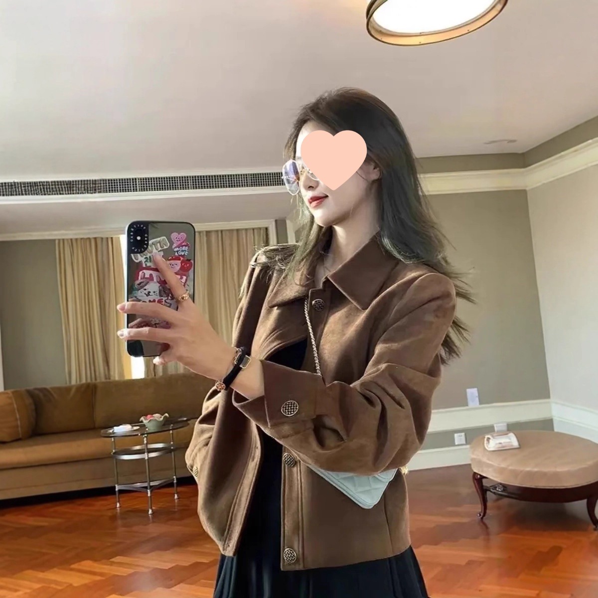 咖色鹿皮绒外套女短款秋款韩系宽松休闲复古小个子夹克潮流美拉德