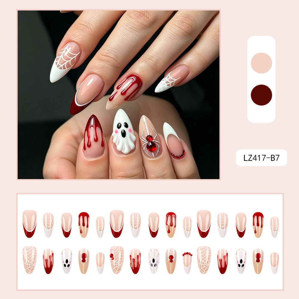 Manicure pieza de uñas 30 piezas de Halloween transfronterizo 3D encantador fantasma araña roja usar uñas falsas