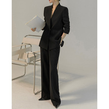 现货厂家批发 挂脖西装套装女大气 通勤休闲西服外套阔腿裤两件套