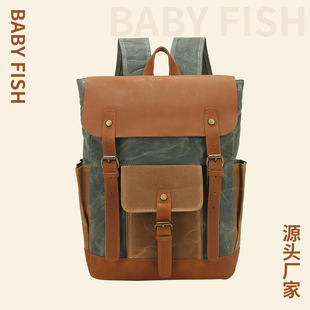 Crazy Horse Leather Retro Waterproof Oil Wax Canvas Bag Backpack Ready Stock High Quality Multifunctional Computer Backpack Wholesale