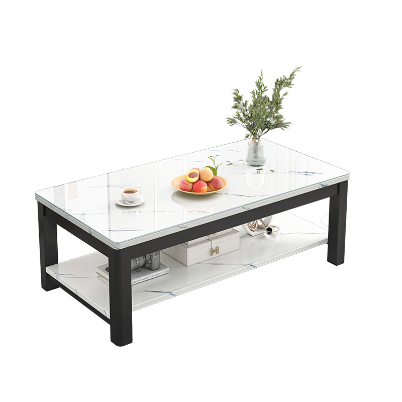 Mesa de té de sala de estar doméstica moderna y simple, mesa de té de vidrio temperado de lujo, mesa de té de oficina minimalista