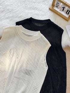Knitted Hollow Vest for Men, Loose Summer Thin Ice Silk Sleeveless T-Shirt, Trendy Mature Style Inner Layer Tank Top