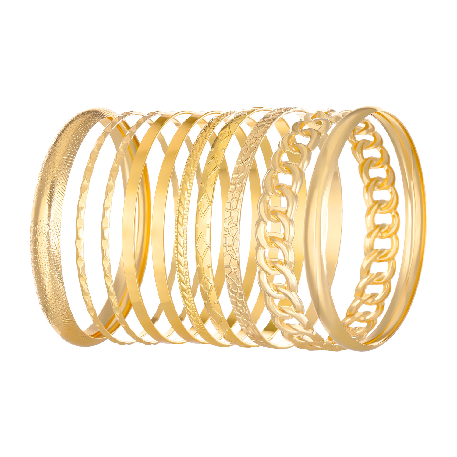 Europeo y americano transfronterizo retro personalizado exagerado amplia pulsera traje oro brillante irregular pulsera conjunto de nueve piezas