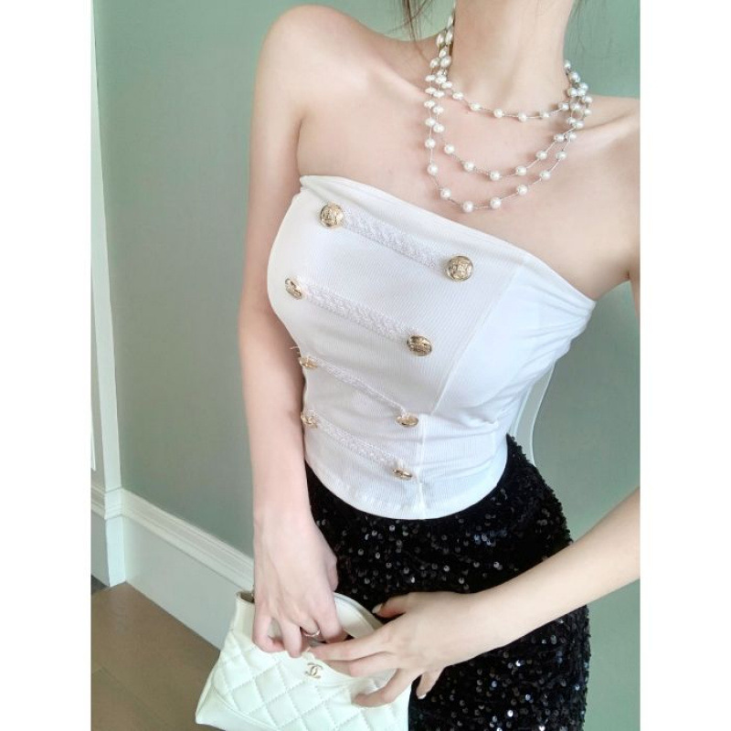Botón de galía francesa envuelto en el pecho chaleco de cabraje para mujeres con un diseño elegante nicho blusa de pecho