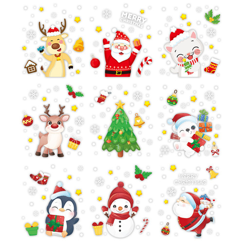 Christmas decoration electrostatic stickers glass door stickers shop window Santa Claus snowman window grilles