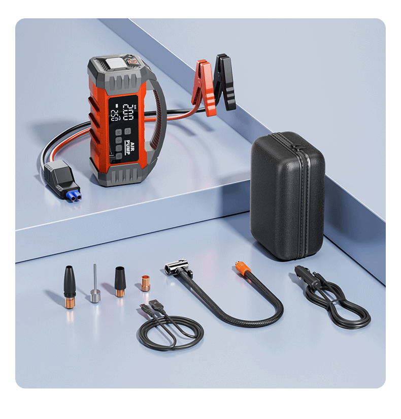 Car-mounted air pump and emergency power supply all-in-one device, portable tire inflator, battery jump starter power bank