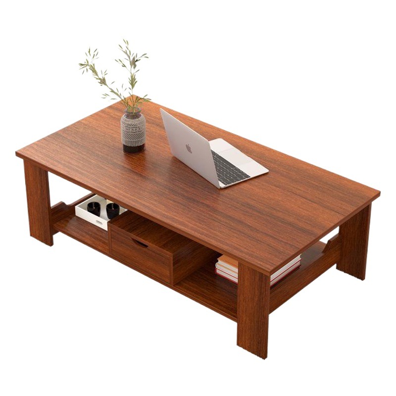 Mesa de té simple doble capa pequeña mesa de madera pequeña mesa de té simple moderna sala de estar mesa auxiliar de almacenamiento pequeño apartamento mesa de té