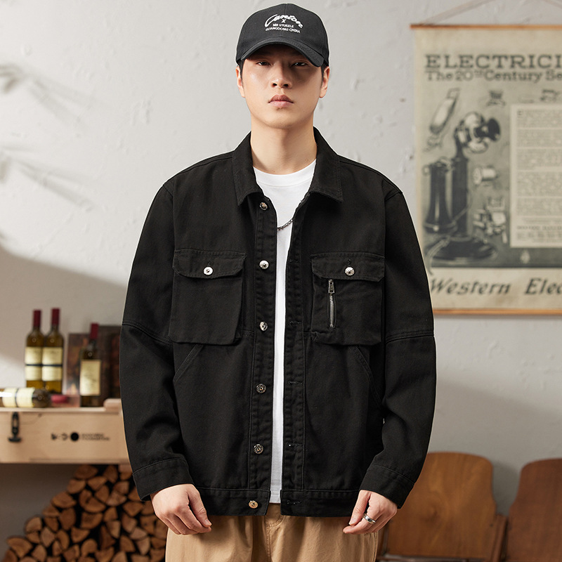 Men's Spring New Product Washed Denim Jacket Loose and Versatile Pure Cotton Retro Work Top Coat_voghion.com