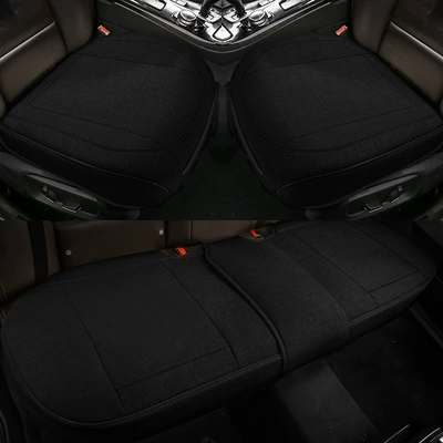 New Full-Coverage Linen Car Seat Cushion for Single Front Seat, Breathable and Suitable for All Seasons, Cross-Border Purchase with Labeling (Seat cushion, seat cover) - black-full-hemp-one-square-mat-in-the-front-row