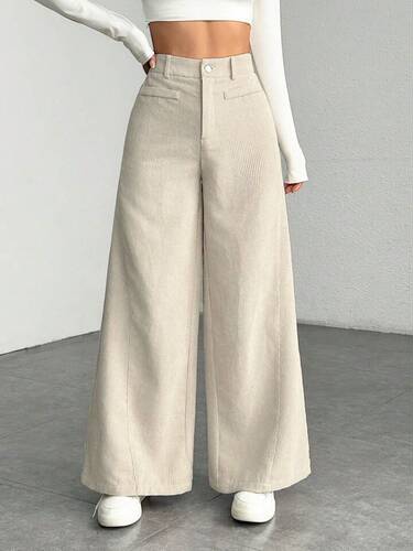 European and American flannel casual women's high-waisted loose and flowing thin-leg pants in solid color